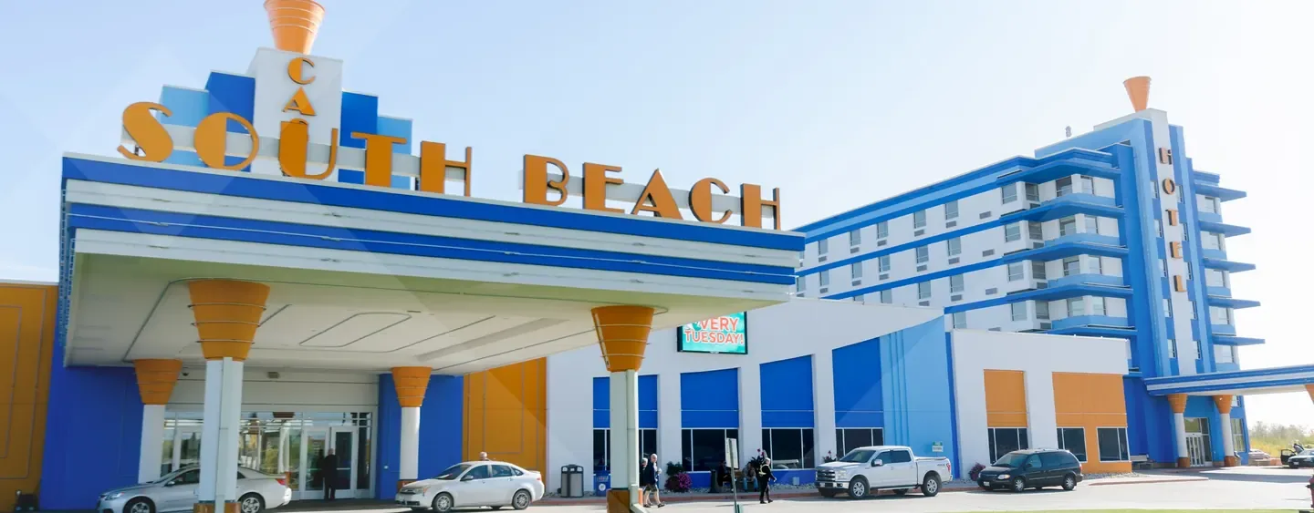 Waterfront resort façade at South Beach Casino & Resort, Scanterbury